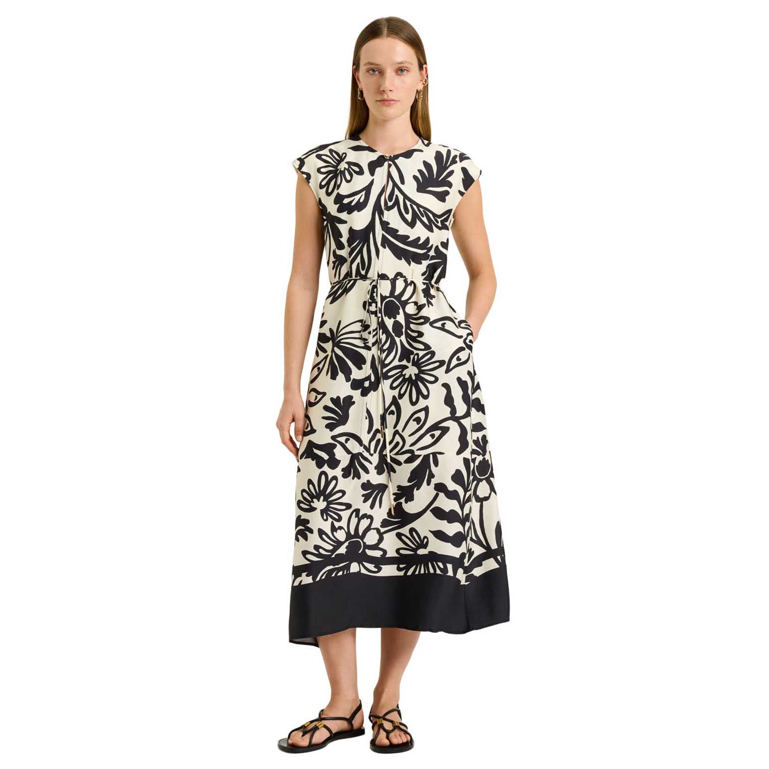 Veronika Maine Ebony Filigree Border Midi Dress